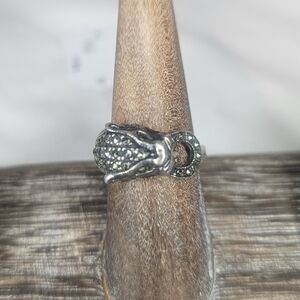 Vintage Sterling Silver Marcasite Jaguar Ring Stamped 925 Sz 7 EUC 80s